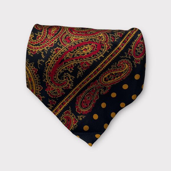 Vintage Turnbull & Asser Black Red Polka Dot Paisley Silk Wide Tie - Picture 2 of 6